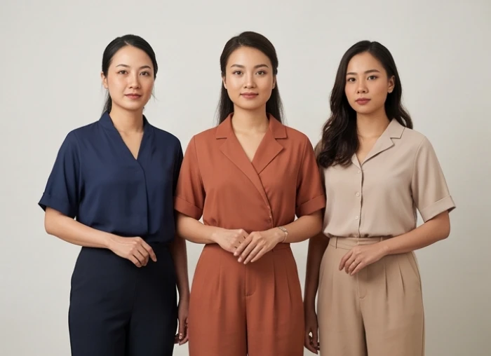 Ba người phụ nữ với trang phục và phong thái khác biệt tượng trưng cho ba nạp âm Thủy Hỏa Thổ của tuổi Hợi