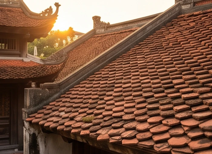 Mái ngói đất nung đỏ xếp thẳng tắp biểu tượng cho sự kiên định của nạp âm Ốc Thượng Thổ tuổi Đinh Hợi 2007