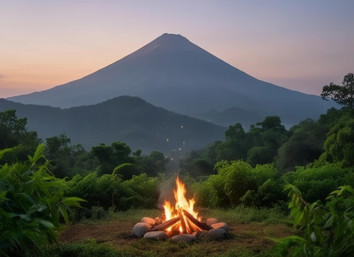 Hình tượng ngọn lửa cháy âm ỉ trên đỉnh núi đại diện cho nạp âm Sơn Đầu Hỏa của nữ mạng 1994