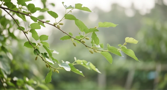 Cành cây dâu tằm xanh tốt dẻo dai trước gió tượng trưng cho bản chất linh hoạt của tính cách tuổi Nhâm Tý 1972