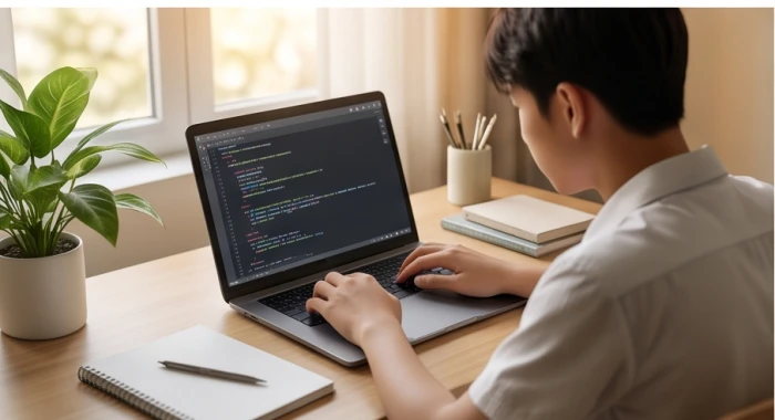 Học sinh tuổi Kỷ Sửu tập trung lập trình trên máy tính để chuẩn bị định hướng khối thi phù hợp