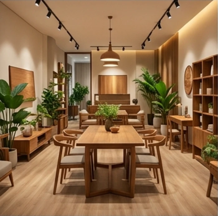 Xưởng thiết kế nội thất gỗ tự nhiên kết hợp cây xanh và ánh sáng tự nhiên cho người mệnh Đại Lâm Mộc