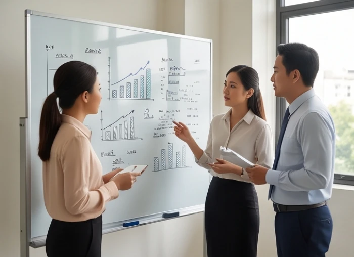 Người mệnh thủy sinh năm 1982 thảo luận chiến lược kinh doanh linh hoạt cùng đồng nghiệp