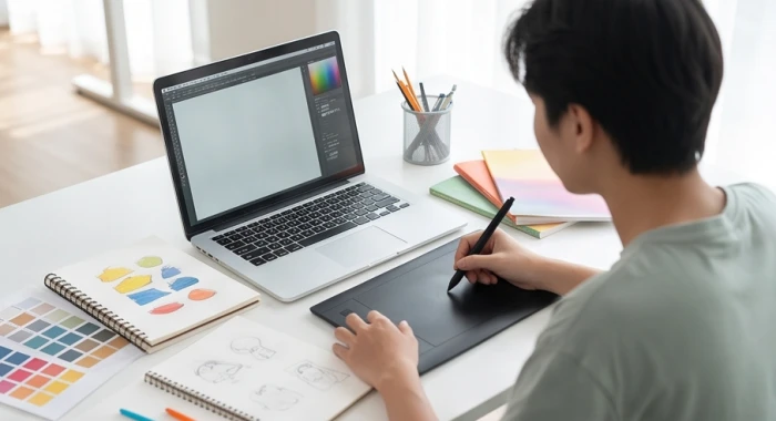 Học sinh tuổi kỷ sửu trải nghiệm công việc thiết kế sáng tạo trên máy tính cá nhân