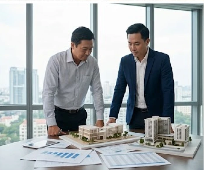 Doanh nhân khảo sát mô hình quy hoạch bất động sản và tài chính minh họa định hướng nghề nghiệp cho tuổi mậu thìn 1988