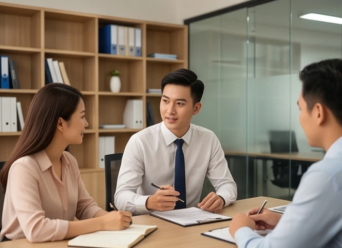 Nhân sự tuổi Đinh Hợi 2007 làm việc tỉ mỉ trong phòng họp hiện đại chuyên về quản trị và hướng dẫn đào tạo