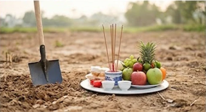 Nghi thức động thổ mượn tuổi xây nhà được tiến hành trang trọng vào ngày lành tháng tốt