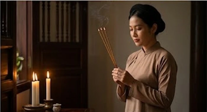 Thực hiện nghi thức dâng hương và vái lạy hướng Bắc để cầu bình an, giải trừ hung hiểm trong năm Đinh Mùi