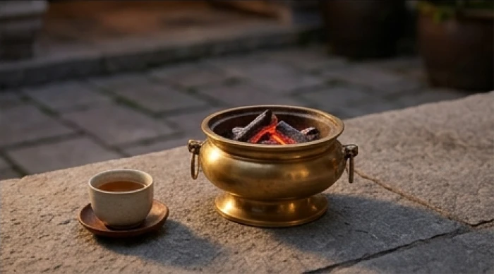 Lò đốt kim tiền và nghi lễ hóa vàng trang trọng sau khi nhang cúng giải hạn đã cháy được hai phần ba