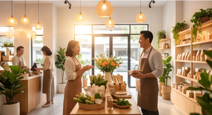 Không gian cửa hàng ngày khai trương tràn ngập ánh sáng cùng nghi thức xông đất đón lộc