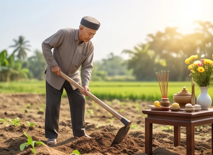 Nghi thức cuốc đất động thổ khởi công do người được mượn tuổi hợp mệnh thực hiện