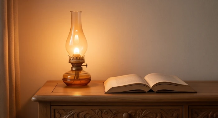 Ngọn đèn dầu thắp sáng ấm áp biểu tượng cho nạp âm Phú Đăng Hỏa của tuổi Ất Tỵ