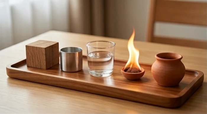 Năm biểu tượng gỗ vàng suối nước lò lửa và đất thành đại diện cho năm ngũ hành bản mệnh của người tuổi mão