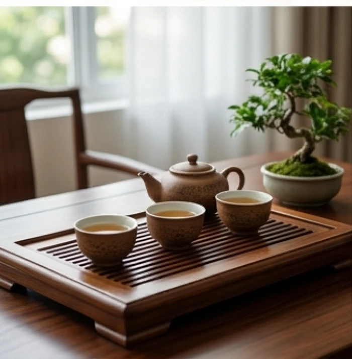 Ba tách trà sứ thanh lịch trên bàn gỗ tượng trưng cho sự gắn kết hài hòa của ba bên hợp tác