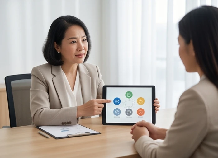 Chuyên gia tư vấn đang phân tích bảng ngũ hành nạp âm để định hướng công việc cho người tuổi Dậu