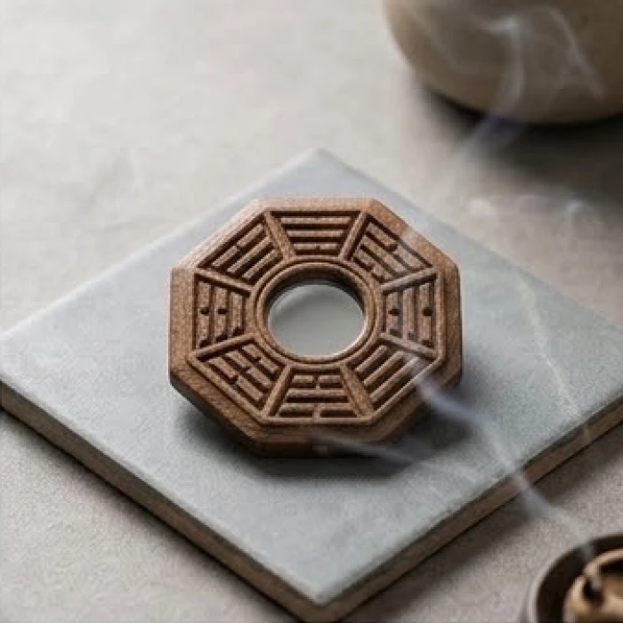 Sơ đồ bát quái bằng gỗ trầm hương tinh xảo giúp phân tích các yếu tố ngũ hành tương sinh tương khắc trong phong thủy