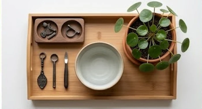 Sự kết hợp hài hòa giữa các vật phẩm đại diện cho ngũ hành Kim Thủy Mộc mang lại sinh khí gia đạo