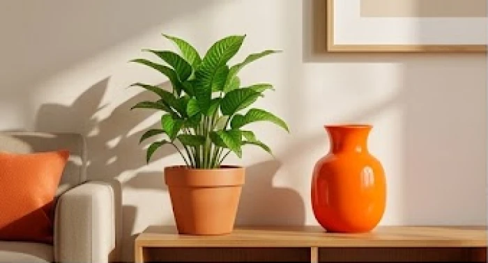 Mảng màu ngọc bích tươi mát đặt cạnh những chi tiết trang trí màu cam ấm áp tượng trưng cho ngũ hành tương sinh
