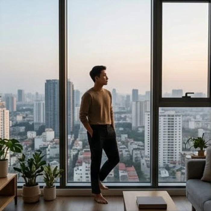 Người trẻ tuổi Ất Hợi tự tin đứng trên không gian cao làm việc một mình