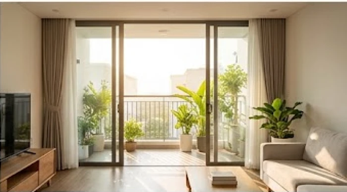 Phòng khách căn hộ ngập tràn ánh nắng buổi sáng từ ban công hướng Đông Nam hợp vượng khí với nữ bính dần 1986