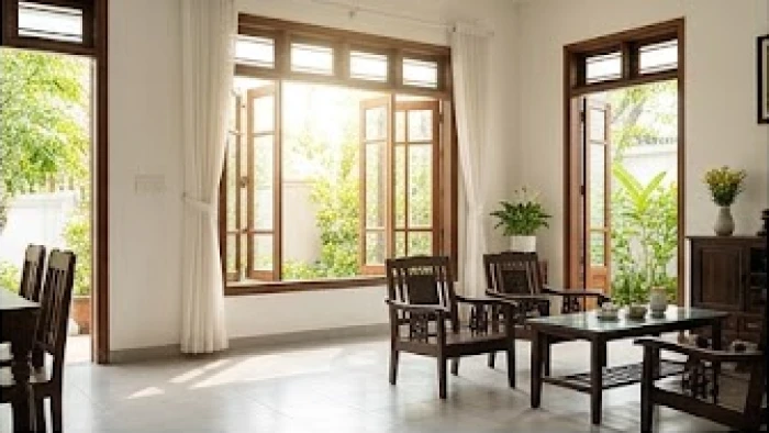 Không gian phòng khách ngập tràn ánh sáng mặt trời giúp cải thiện sinh khí