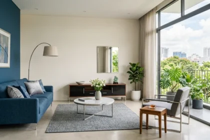 Bố trí phòng khách tông màu xanh biển và trắng bạc cho gia chủ quan tâm Nhâm Tuất 1982 mệnh gì