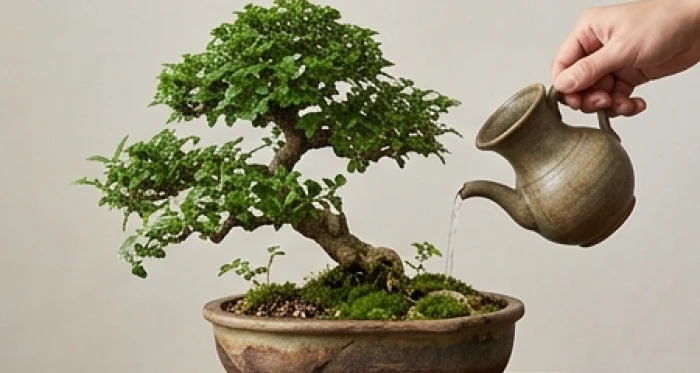 Chậu cây cảnh bonsai xanh tốt vươn lên mạnh mẽ nhờ được tưới nguồn nước trong trẻo thuần khiết