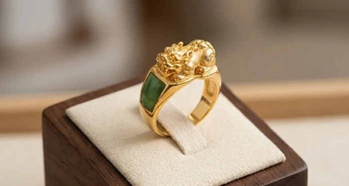 Mặt nhẫn tỳ hưu phong thủy được chạm khắc tinh xảo với đôi mắt mở to và răng nanh sắc nét