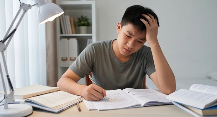 Biểu hiện bực bội và mất kiên nhẫn của tuổi mậu tý 2008 khi phải giải quyết bài tập lặp đi lặp lại