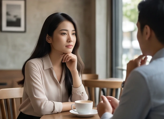 Nữ thanh niên tuổi đinh hợi 2007 giữ nét mặt điềm đạm quan sát sự nhất quán trong hành động của đối phương