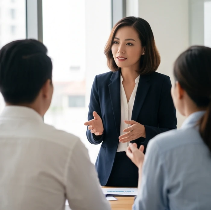 Nữ quản lý khéo léo thảo luận và tháo gỡ bế tắc dự án thể hiện cách làm việc linh hoạt của nữ giới tuổi ngọ