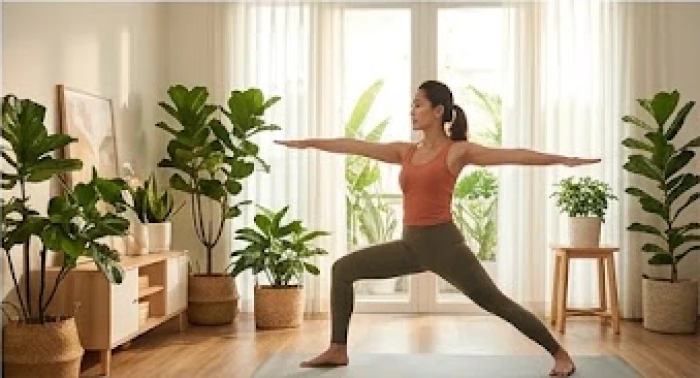 Người vợ thảnh thơi tập yoga tĩnh tâm trong không gian sống yên bình nhờ sự hậu thuẫn vững chắc từ chồng