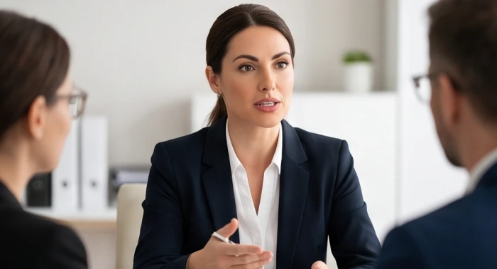 Nữ doanh nhân xử lý tình huống công việc một cách trực diện và dứt khoát tại bàn làm việc