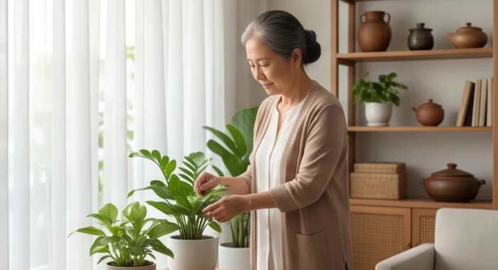 Người phụ nữ Đinh Dậu sắp xếp gọn gàng không gian phòng khách thể hiện sự chăm chút gia đình