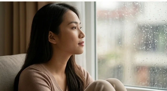 Người phụ nữ tuổi Mão trầm ngâm và thu mình im lặng bên cửa sổ khi gặp căng thẳng trong mâu thuẫn tình cảm