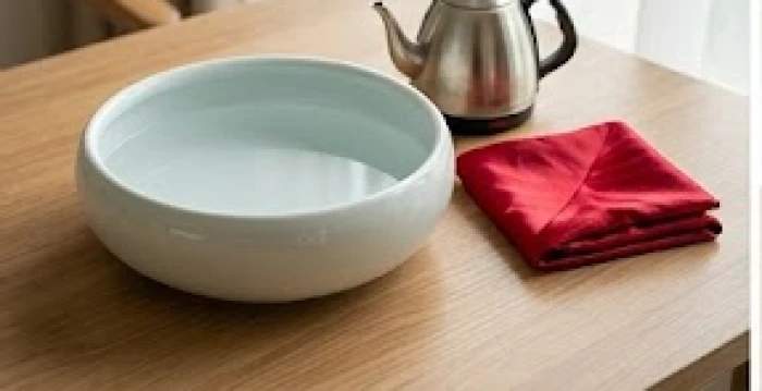 Chậu nước sạch được pha từ nước sôi và nước khoáng nguội dùng để tịnh hóa linh vật phong thủy
