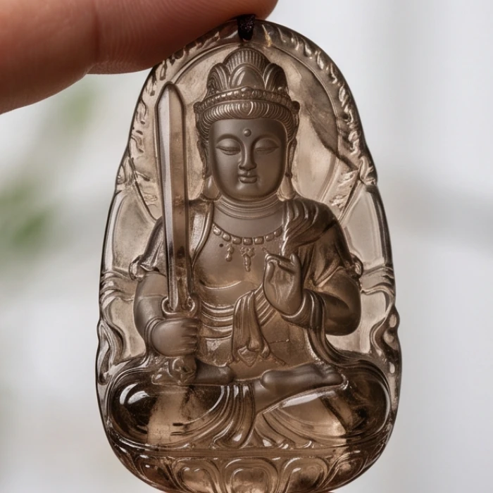 Bề mặt đá tự nhiên nguyên khối khắc phật Hư Không Tạng hiển thị rõ các vân đá và độ bóng chân thực