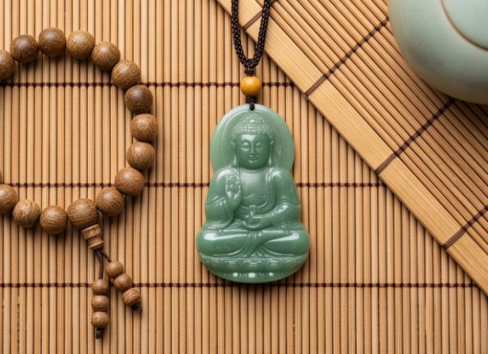 Mặt dây chuyền phật bản mệnh tuổi tuất chạm khắc Phật A Di Đà ngồi trên đài sen tĩnh lặng
