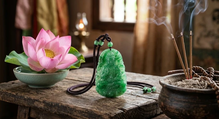 Mặt dây chuyền đá tự nhiên điêu khắc phật bản mệnh 12 con giáp tinh xảo đặt trên phiến đá