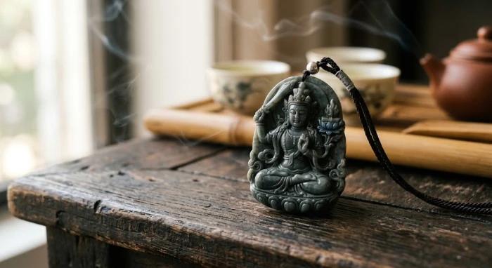 Mặt dây chuyền phật bản mệnh tuổi mão chạm khắc tinh xảo từ đá thạch anh tự nhiên