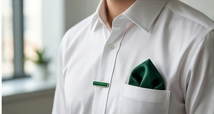 Trang phục công sở kết hợp giữa màu trung tính và điểm nhấn sắc xanh lá mang lại may mắn