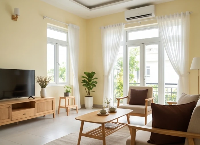 Phòng khách ứng dụng quy tắc phối màu tỷ lệ chuẩn giúp không gian sống luôn hài hòa