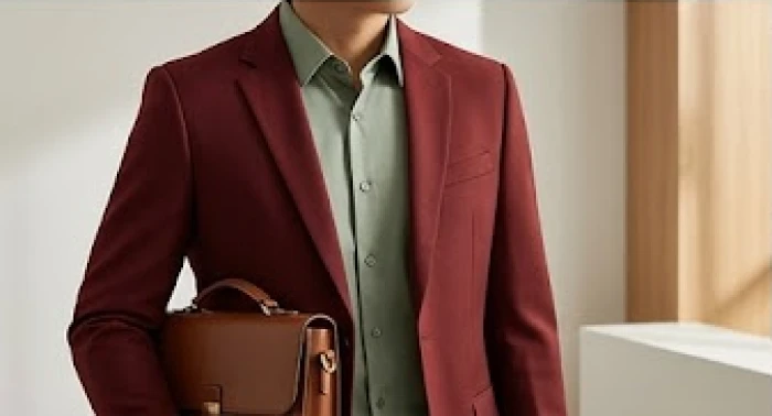 Sự kết hợp áo vest đỏ sẫm và sơ mi xanh lá giúp nam mạng Bính Dần gia tăng vượng khí khi gặp sao Thái Dương