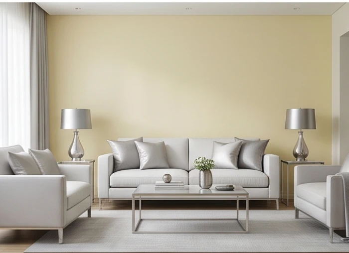 Sofa rèm cửa màu xám bạc làm cầu nối phong thủy hóa giải không gian màu vàng thổ cho tuổi 2005
