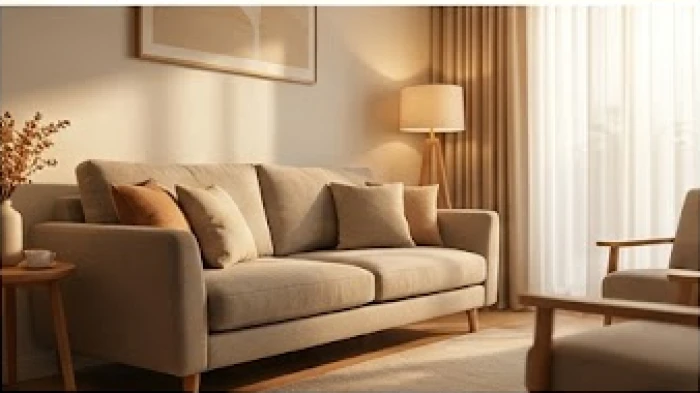 Phòng sinh hoạt chung ấm cúng với bộ sofa êm ái đặt tại phương vị Diên Niên giúp gắn kết gia đình