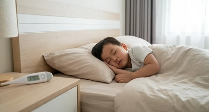 Bé Quý Mão sinh mùa hạ ngủ ngon giấc trong phòng ngủ có nhiệt độ mát mẻ ổn định