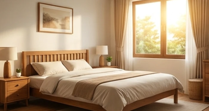 Không gian phòng ngủ được bố trí gọn gàng theo hướng Đông Nam giúp đón sinh khí tốt