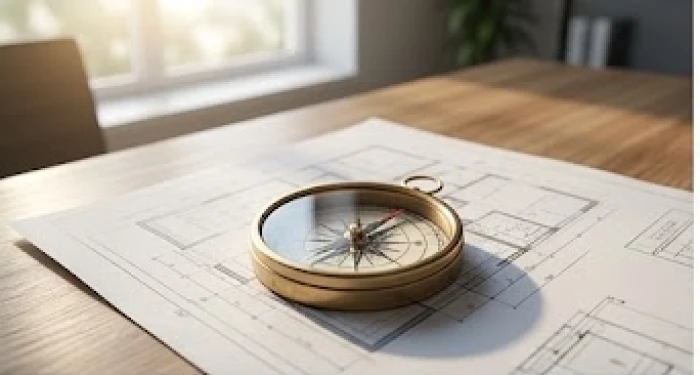 Bàn làm việc hiện đại đặt theo la bàn phong thủy Bát Trạch quay về hướng Tây Nam đón ánh sáng mặt trời