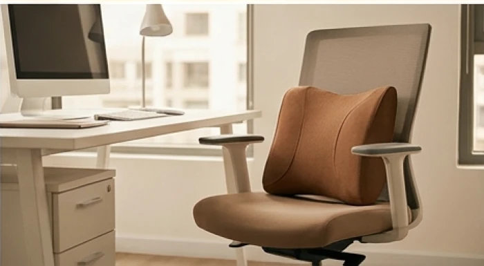 Ghế làm việc có gối tựa lưng màu nâu đất tạo thế hậu chẩm vững chắc cho người tuổi Mùi