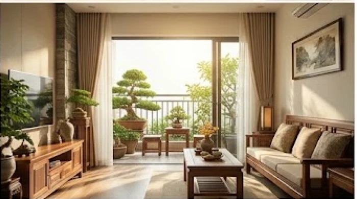Không gian phòng khách hướng đông nam được bố trí cây xanh hợp ngũ hành cho gia chủ sinh năm đinh mão